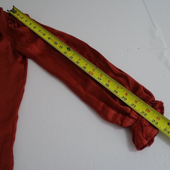 Rust Color Long Sleeve Ruffle Neck Blouse Women Size M Casual Work Business - Picture 9 of 10